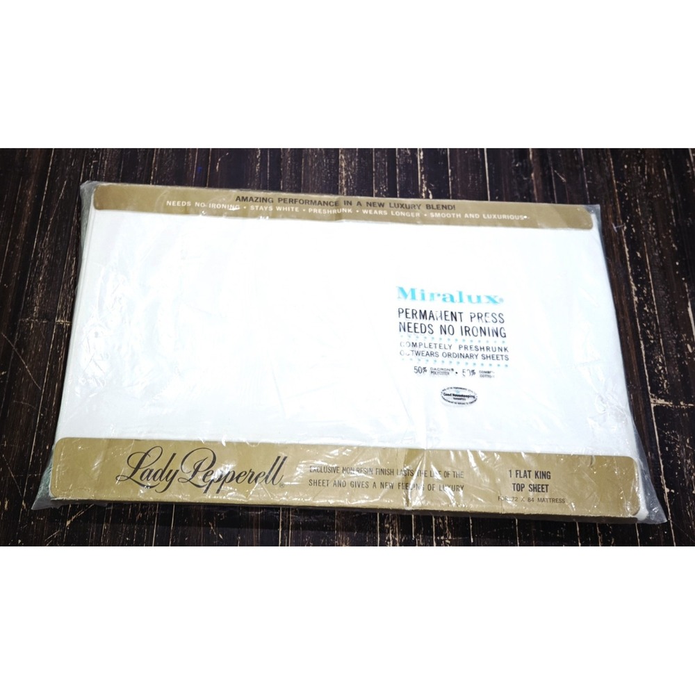 Lady Pepperell Sheet Solid White Flat King Top Permanent Press Poly Cotton New!